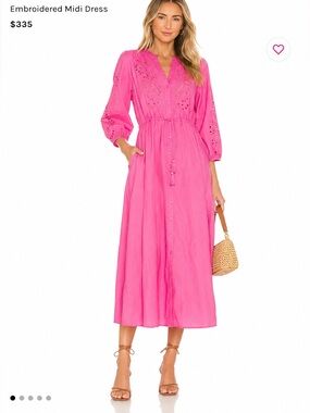 Maison 123 Paris Embroidered Cotton Midi Dress Pink Size M